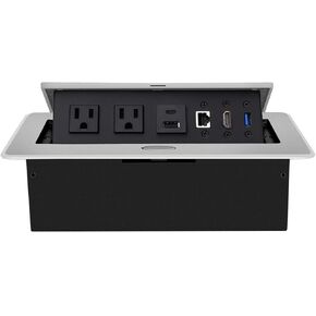 Conference Table Power Hub, Table Pop Up Power Strip Box with Type-C PD 20W Fast Charging Ports, LAN, HDMI(4K) and USB 3.0 for Conference Room Office Desk (Black)