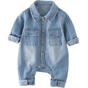 Infant Baby Boys Girl Clothes Denim Romper Cartoon Print Long Sleeve Bodysuit Jumpsuit One Piece Jeans