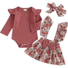 طفلة الخريف الشتاء وتتسابق الوليد طويلة الأكمام كشكش رومبير منقوشة/الزهور الحمالات تنورة مجموعة 3 قطعة ملابس الرضع in Kuwait