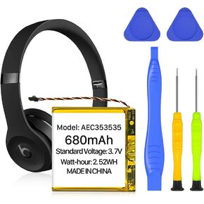 AEC353535 Battery, [2024 New Upgraded] Ultra High Capacity 680mAh Li-Polymer Replacement Battery for Beats Solo 2, Solo 3 Wireless Headphones with Professional Replacement Tool Kits
