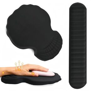 Padded Mouse Pad Ergonomic Wrist Support, Ergo Gel Mousepad with Wrist Rest for Carpal Tunnel Pain, 2 in 1 Mouse Pads & Wrist Rests for Computer Keyboard Set (Black)