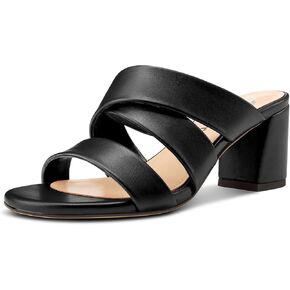 Castamere Womens Heeled Sandals Round Open Toe Chunky Block Heel Slip-on Mules Summer Dress Casual Sandals 2.6 Inches Heels