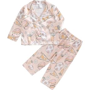 Pajamas For Toddler Girls Kid Baby Silk Pjs Strawberry Long Sleeve Tops Long Pants 2 Pieces Nightgowns Sleepwear