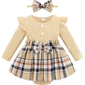 Weixinbuy Baby Girl Fall Winter Outfit Newborn Infant Ruffle Romper Dress with Headband Cute Baby Girl Clothes 0-18 Months