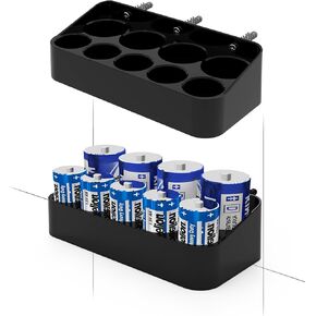 Battery Organizer Storage Case Holds 12 AA and 16 AAA Batteries, Divided Battery Storage Box for Wall/Cabinets/Drawers/Under Desk (Case Not Includes Batteries) (Black, 12-AA&16-AAA)