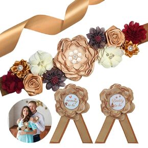 Maternity Sash for Baby Shower, Baby Shower Sashes for Mom and Dad Corsage Pin, Baby Shower Sash for Mommy, Pink