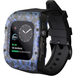 iWatch Band with Case Compatible with Apple Watch Ultra/Ultra2 49mm /45mm iWatch Series 9/8/7 Band Carbon Fiber Protective Cover Silicone Strap Smartwatch for Men iWatch Ultra Case
