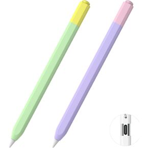 MoKo Pencil Case Compatible with Apple Pencil (USB-C), 2 Pack Silicone Apple Pencil USB C Sleeve Cover, Protective Skin Cover Holder Grip Sleeve, Support Magnetic Attachment, Blue-Yellow+Pink-Purple