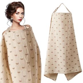 Muslin Nursing Cover for Breastfeeding, Soft&Breathable Cotton Breastfeeding Cover for Women,Privacy Nursing Covers with Arch Neckline Adjustable Hoop for Mother Nursing Apron（Flower）
