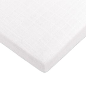 Babyletto 100% Organic Cotton All-Stages Midi Crib Sheet, GOTS-Certified, Fitted 360°, Ultra-Soft and Breathable Muslin - Dewdrop Blue