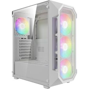 GAMDIAS ATX Mid Tower Gaming Computer PC Case Tempered Glass, Built-in 4X 120mm ARGB Case Fans, Front Airflow Mesh, Up to 6x120mm Fans, 340mm GPU/VGA, 360mm AIO/Radiator, 160mm CPU Cooler