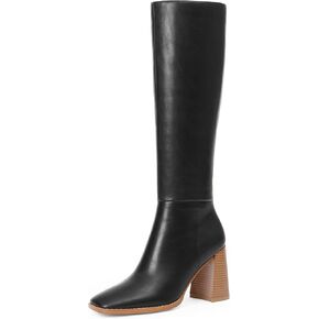 Knee High Boots for Women Square Toe Chunky Block High Heel Tall Boots Side Zipper Long Boots Fall Boots