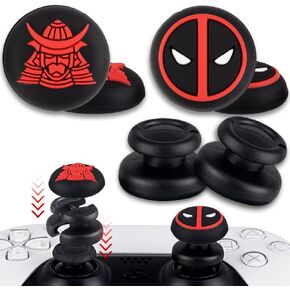NO Falling Off Thumbstick Extender x 2 & Thumb Grip x 4 for PS5 & PS4 Controller (Bio Crisis)