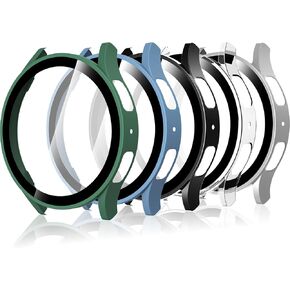 Screen Protector Case Compatible with Samsung Galaxy Watch 7 44mm,5Pack - HD Hard PC Tempered Glass Screen Protector Clear/Black/Starlight/Green/Blue