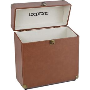 LoopTone Vintage Vinyl Record Storage Case for 30 Albums，Perfect for your Treasured 33, 45 and 78 RPM LP Record Carrier; Portable Vinyl Storage Box for Travel and Home Record Storage