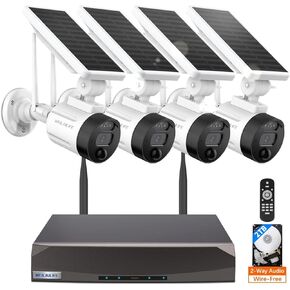 【Wire-Free Solar Powered & 2-Way Audio】 2-Antenna Enhanced Smart Home Solar Powered Security Camera Outdoor Camera Wireless Rechargeable Security Camera System WiFi Video Surveillance Camera System