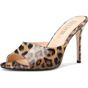 TNYNFBEB Womens Stiletto High Heel Peep Open Toe Sandals Mules Shoes Slingback Slip-on Prom Party Dress Patent Leather 3.9 Inches Heels