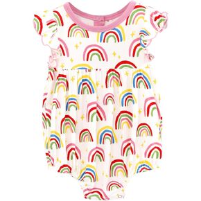 Baby Girls Bodysuit Ruffle Sleeve Jumpsuits Summer Romper One Piece Outfits for Infant, Viscose Made from Bamboo