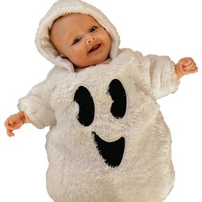 SHIBAOZI Newborn Baby Boy Girls Halloween Outfits Long Sleeve Fuzzy Ghost Hooded Romper Infant Fall Winter Clothes