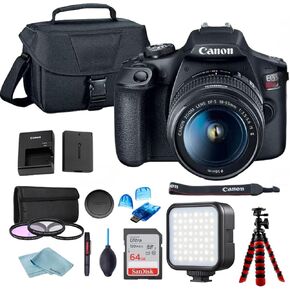Canon EOS Rebel T7 DSLR Camera w/Canon EF-S 18-55mm F/3.5-5.6 Zoom Lens + Case + Sandisk 64GB Memory Card + 3pc Filter Kit + Card Reader + BluebirdSales Cleaning Kit (Renewed)