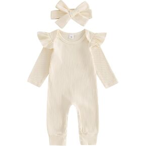 Newborn Baby Girl Romper Clothes Long Sleeve Ribbed Knit One Piece Bodysuit Jumpsuit Infant Coming Home Outfit