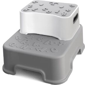 Step Stool for Kids, Anti-Slip Sturdy Toddler Two Step Stool for Bathroom, Kitchen and Toilet Potty Training (White)
