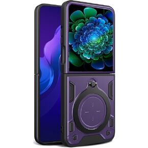 Ysnzaq Armor Case for Motorola Razr 50 Ultra/Razr+ 2024, Lens Sliding Phone Cover with Magnetic Coil Bracket for Motorola Razr+ 2024 /Razr 50 Ultra CQ Black
