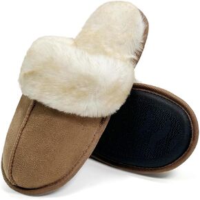 Fuzzy House Slippers for Women Memory Foam,Fluffy Non-Slip House Shoes for Women Indoor,Warm Cozy Comfy Ladies Bedroom Slippers for Men