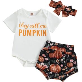 TheFound Halloween Toddler Baby Girls Outfits Pumpkin Ghost Bat Print Infant Babe Tshirts Tops Elastic Waist Newborn Shorts