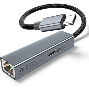 USB C to Ethernet Adapter with 60W Charging Port, RJ45 to USB C 1Gbps Type-C Gigabit Ethernet LAN Network Adapter Power Delivery PD for Laptop, MacBook Pro/Air, Dell XPS, Chromebook, Surface Book