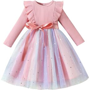 Toddler Girls Dresses Tulle Toddler Dress Long Sleeve Ruffle Baby Fall Winter Dresses for Girls Fashion Casual Dress in Saudi Arabia