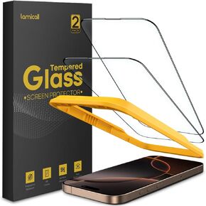 Lamicall Screen Protector for iPhone 16 Pro (6.3"), [Top 9H Tempered Glass Film], Easy Alignment Frame, Fingerprint Resistant, 0 Bubbles, HD Clear for iPhone 16 Pro Tempered Glass - [2 Pack]