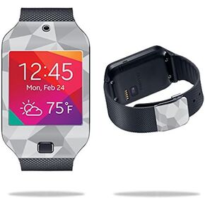 غلاف MightySkins متوافق مع ساعة Samsung Galaxy Gear 2 Neo الذكية وغطاء لاصق للساعة باللون الرمادي المضلع