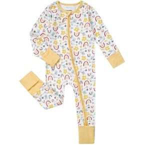 Teach Leanbh Unisex Baby Footless Pajamas with Mittens and Feet Cuffs Cotton 2 Way Zipper Long Sleeve Romper Sleep and Play