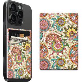Phone Card Holder Leather, Dual Pocket Phone Wallet Stick On, Adhesive Cute Credit Card Sleeves for Phone Case Compatible with Most Phones Pink Curve Lines