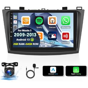 Android 13 Car Stereo for Mazda 3 2009-2013,9'' HD 2.5D Touchscreen Car Radio with Wireless Carplay Android Auto,Support WiFi GPS Navigation Bluetooth FM Radio +AHD Rear Camera
