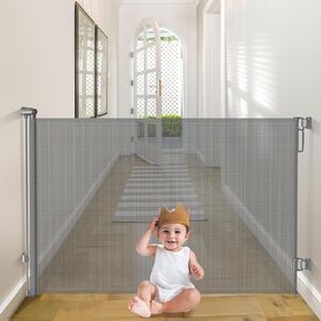 Babepai Retractable Baby Gates Extra Wide | 55" Wide x 38" Tall Dog Gates for Stairs | Indoor/Outdoor Use | Child Gates for Doorways, Deck, Porch, Hallways, Patio - Gray
