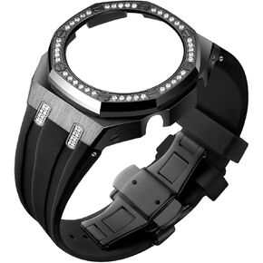 GA2100 Watch Band Case Mod Kit, Diamond Design Bezel Stainless Steel Case Silicone Strap Replacement Accessories Compatible with Men's G Shock GA2100/ GA2110/ GAB2100 Watches