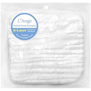 L'Ange Muslin Hooded Baby Towel - Infant Bath Towel with Hood for Newborn Babies Boy or Girl - 100% Cotton - Pack of 1 - Ready to Use Medical Grade Packaging - 6 Layers - White - 25.5x25.5 in in Kuwait