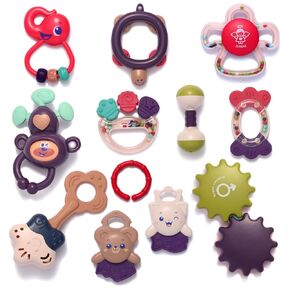 Baby Teething Toys Set, 12pcs Grab Shake Rattles and Sensory Teethers, for Babies Hearing Development, Boy Girl Learning Music Toy, First Present for Newborns and Infants 0-3-6-12 Months, MIKILOWUHA