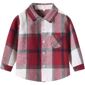 FYMNSI Baby Boys Girls Button Down Shirt Toddler Kids Flannel Long Sleeve Plaid Shirts Tees Tops Classic Casual Fall Clothes in Kuwait
