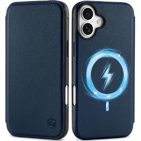 SHIELDON Case for iPhone 16 Pro Max 6.9", Genuine Leather Slim Wallet Wireless Charging Magnetic Closure RFID Blocking Card Slots Shockproof Cover Compatible with iPhone 16 Pro Max 5G - Nappa Black