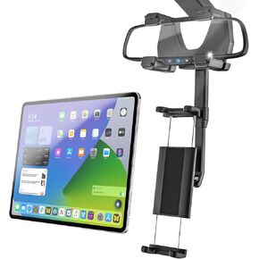 Car Rear View Mirror Tablet Holder Mount [4 Claws Anti-Shake Design] 360° Rotatable Retractable Rear View Mirror Phone Holder for Car, Rearview Mirror Tablet Holder for 4-13" iPad Pro Air