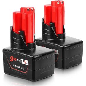 Replacement for Milwaukee M12 Battery 9.0 2/pk Compatible with Milwaukee M12 Power Tools Compatible with Milwaukee Original Charger