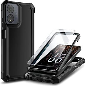 Designed for Boost Celero5G SC 2024 Case (SC Version Only) with Tempered Glass Screen Protector, Full-Body Protective Shockproof Rugged Bumper Cover Case (Marble Sapphire)