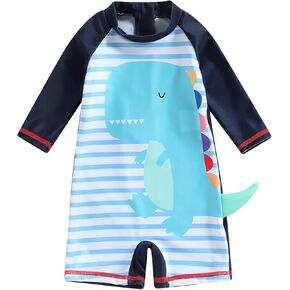 Toddler Baby Boys Long Sleeve Swimsuit UPF 50+ Sun Protection One Piece Zipper Bathing Suit