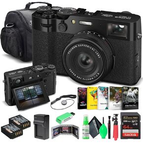 FUJIFILM X100VI Digital Camera (Black) (16821913) + 64GB Card + Card Reader + Battery + Charger + Photo Software + Carrying Case + Flex Tripod + Memory Card Wallet + Cleaning Kit + Cap Keeper Bundle in Saudi Arabia