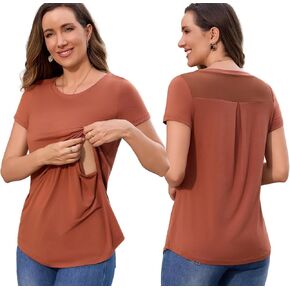 Women's Maternity Nursing Tops for Breastfeeding Scoop Neck Short Sleeve Breastfeeding Shirts
