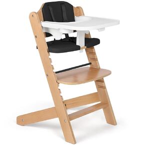 Cowiewie 3-in-1 Convertible Baby Natural Wooden Highchair with EVA Cushions with2 Tray, 8 Adjustable High Chairs for Babies/Toddlers/Adults,5-Point Harness & 2 Waterproof Cozy Cushion Blue