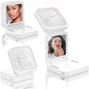 EasyAcc Rechargeable Portable Hands Free Fan, Mini Makeup Fan [32H Max Cooling Time] 5000mAh/5 Speed/Mirror/Phone Stand/Backup Power/Digital Display/Neck Lanyard Battery Hand Fan for Travel - Green